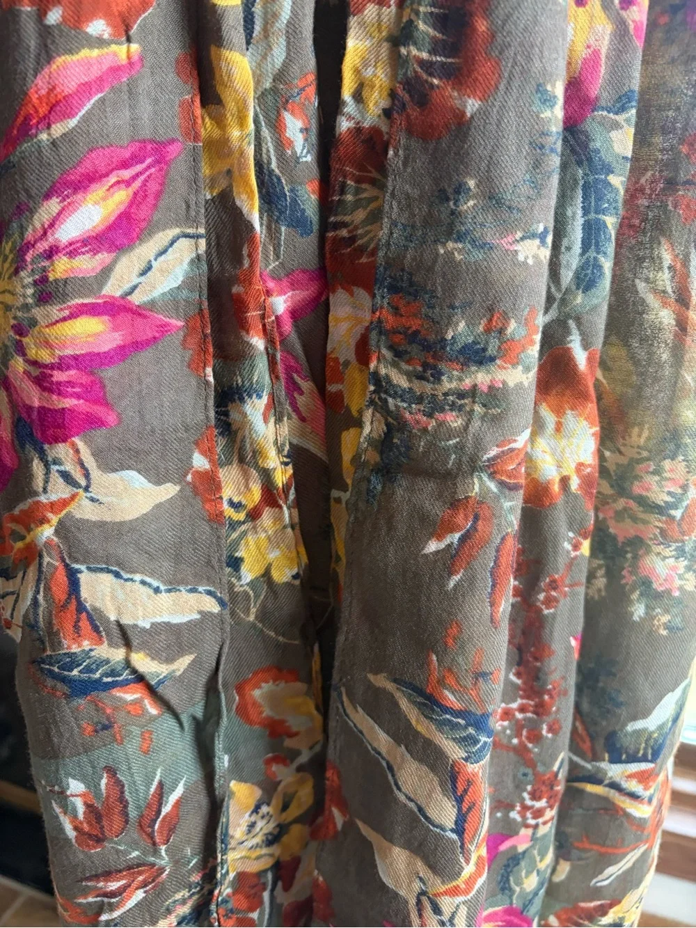 Talbots Floral Lightweight Women’s Scarf - Army Green with Pink, Yellow & Orange